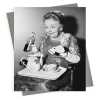 Lady adding gin to her tea - vintage black and white themed card - 12.6 x 17.7cm and blank inside - made in the UK