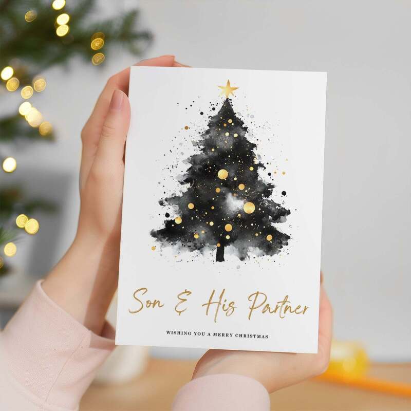 Christmas Card For Son & His Partner Christmas Tree Card Wising You A Merry Christmas - Portrait (5x7) / Blank Inside