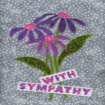 Holy Mackerel Sympathy bouquet, a flower themed sympathy card featuring an image of Sarah Hopkins' textile art - 12 x 17cm - blank inside for your message