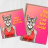 Time to rock your inner cougar funny animal in clothes birthday card for female, lady, woman, wife (Animalyser) (Size A6/A5/A4/Square 6x6") - A6: Single card - Pink