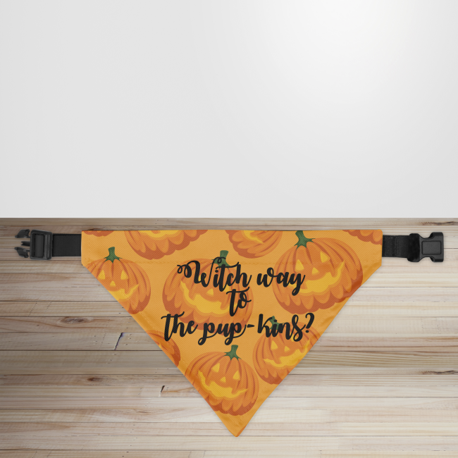 'Witch Way to The Pup-kins' Halloween Dog/Puppy Bandana - Small - 12x17cm (Strap: 25cm - 40cm)
