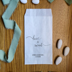 Personalised Wedding Candy Bags | Love is Sweet | 15cm × 10cm | White | Cerimony, Bridal, Matrimony, Marriage, Party, Event