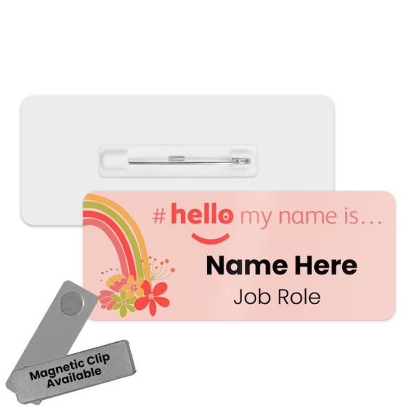 #hello my name is... Name Badge - Pink Floral Rainbow