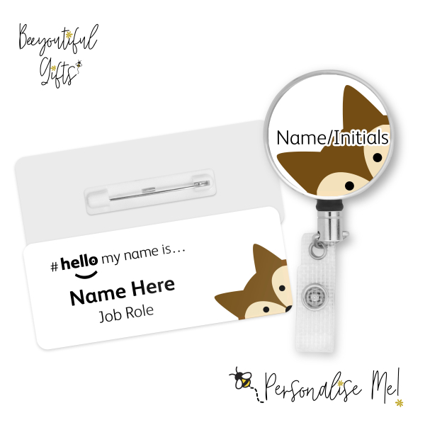 #hello my name is... Name Badge & Metal ID Reel - Peeping Fox Corner