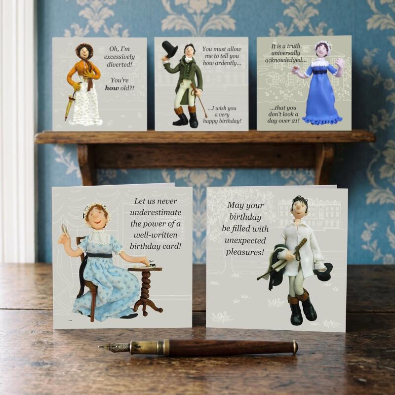 Jane Austen Birthday Card Pack - 5 Cards - Polymer Clay Art by Erica Sturla - Literary Birthday Gift UK