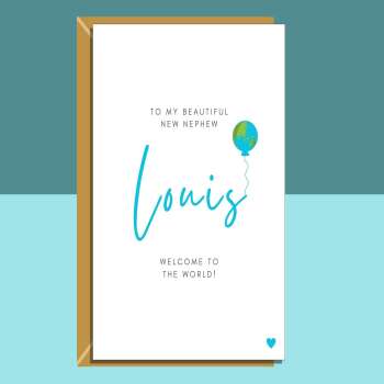 New Nephew Personalised Card - New Baby Customised Card - From Aunt or Uncle