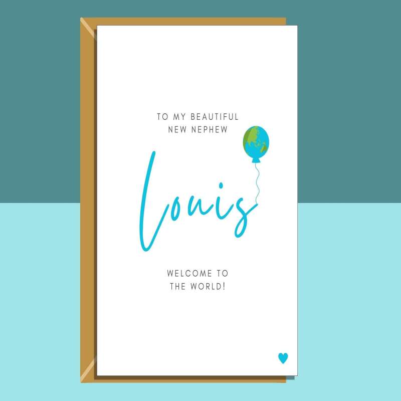 New Nephew Personalised Card - New Baby Customised Card - From Aunt or Uncle - Regular - Matte - Personalised Inside