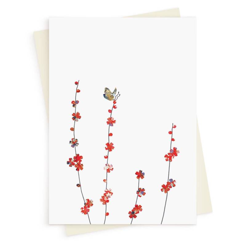 Butterfly & blossom greeting card -  designed by Eloise Hall - 15.7 x 11cm and blank inside, made in the UK
