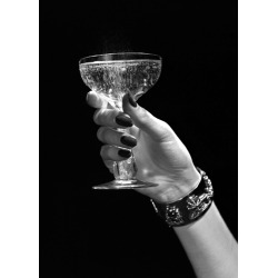 Holy Mackerel Here's to you retro black and white photographic card featuring a vintage image of a champagne glass - 12.6 x 17.7cm and blank inside