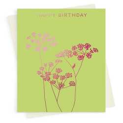 Happy birthday card with a pretty pink foil fennel print - designed by artist Eloise Hall - 15.7 x 11cm and blank inside
