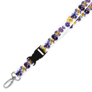 Double Breakaway Lanyard - Purple & Yellow Pansies Border