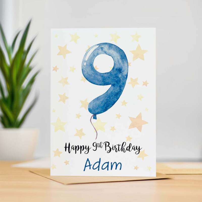 Personalised 9th Birthday Card For Boy Custom Name Card For Boy Ninth Birthday Card For Child Birthday Card for Boy Custom 9th Birthday - Large (5x7) / Blank Message