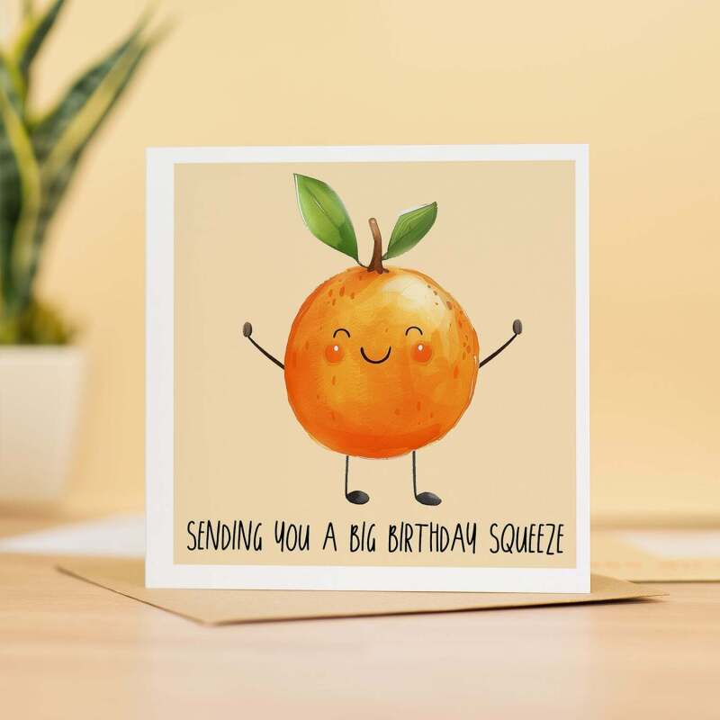 Birthday For Anyone Big Squeeze Birthday Card For Her or Him Cute Birthday Card For Friend or Family - Square (5.5x5.5) / Blank Inside