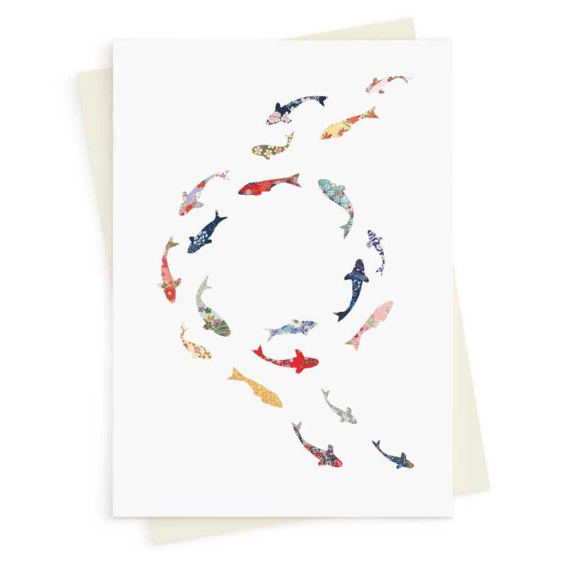 Koi carp circle greeting card -  designed by Eloise Hall - 15.7 x 11cm and blank inside, made in the UK