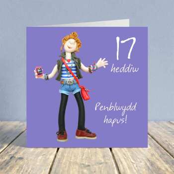 Welsh 17th birthday card for girl - designed by Erica Sturla - Penblwydd Hapus - UK made