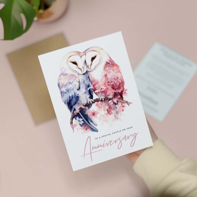 Anniversary Card For Couple Wedding Anniversary Card For Daughter and Son-In-Law Anniversary Card For Son and Daughter-In-Law Owls Love Card - Large (5x7) / Blank Message